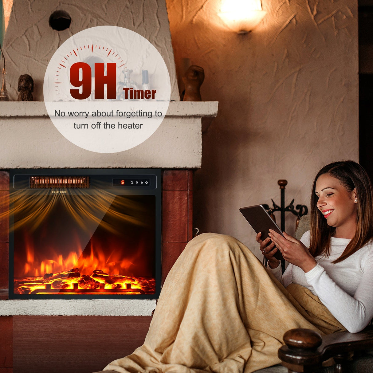 Calefactor de chimenea eléctrica de 18 pulgadas y 1500W, independiente y empotrado