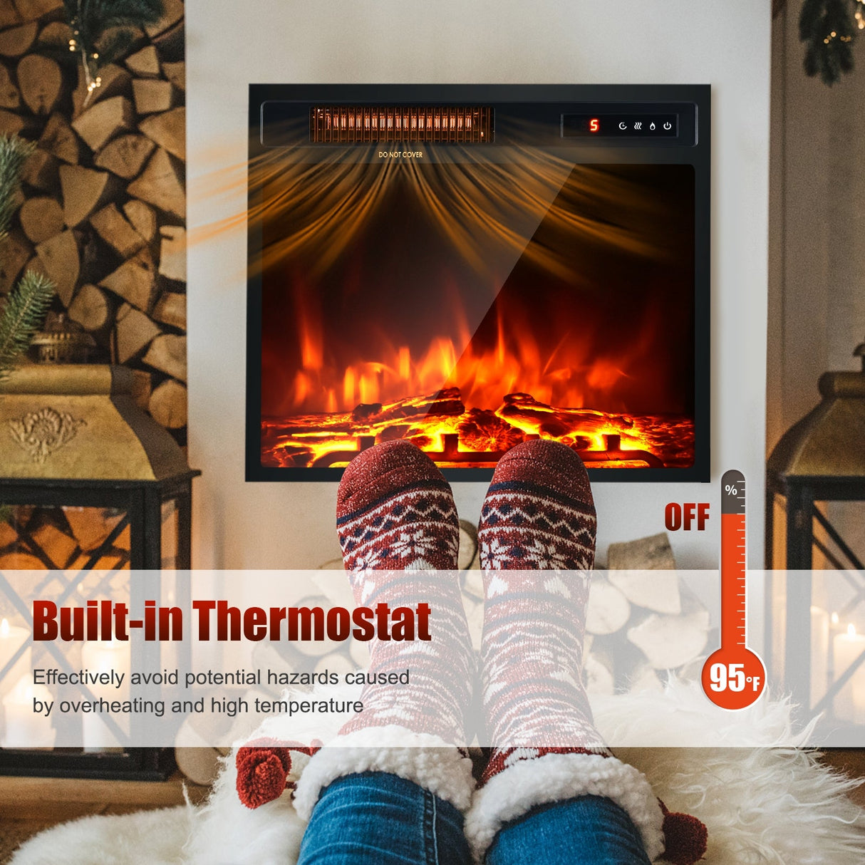 Calefactor de chimenea eléctrica de 18 pulgadas y 1500W, independiente y empotrado