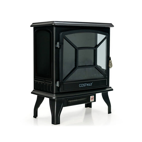 Calentador eléctrico tipo estufa de 1400W con efecto de llama de 3 niveles y visión en 3 lados - Negro