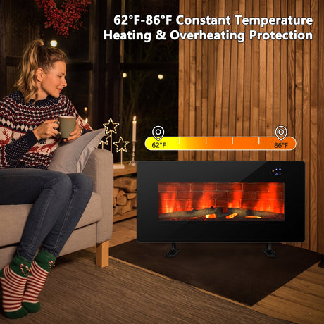 Chimenea eléctrica de 36 pulgadas de montaje en pared o independiente con control remoto - Negra