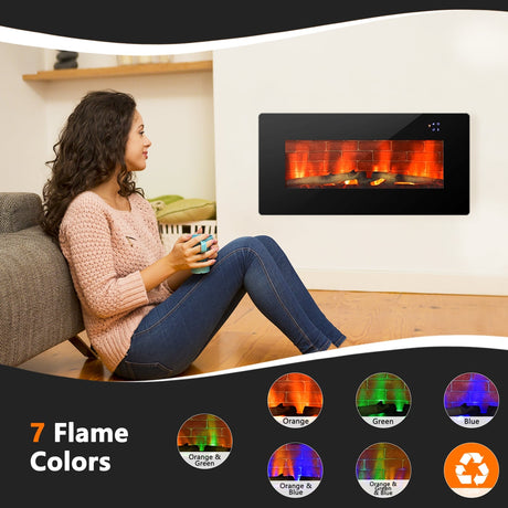 Chimenea eléctrica de 36 pulgadas de montaje en pared o independiente con control remoto - Negra