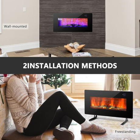 Chimenea eléctrica de 36 pulgadas de montaje en pared o independiente con control remoto - Negra