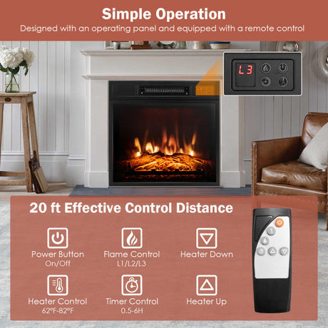 Inserto de chimenea eléctrica de 18/23 pulgadas con llama LED ajustable - 23 pulgadas