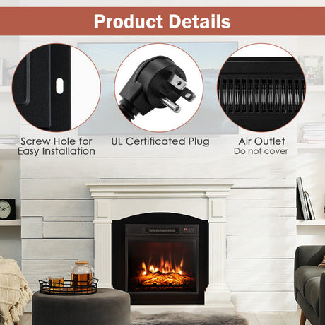 Inserto de chimenea eléctrica de 18/23 pulgadas con llama LED ajustable - 23 pulgadas