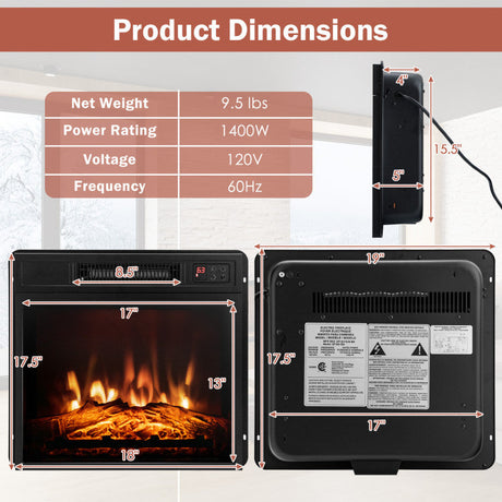 Inserto de chimenea eléctrica de 18/23 pulgadas con llama LED ajustable - 23 pulgadas