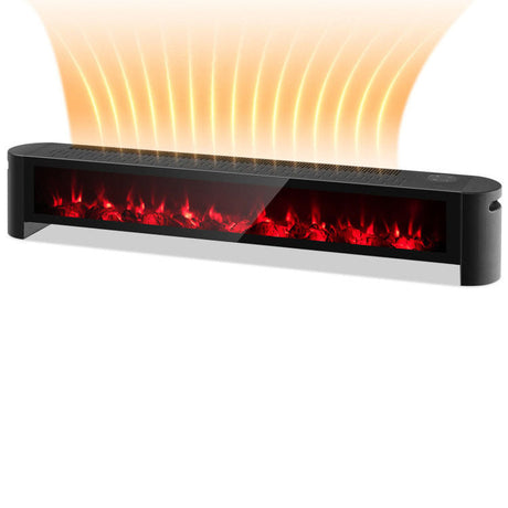 Calentador de zócalo eléctrico de 1400 W con llama multicolor realista - Negro