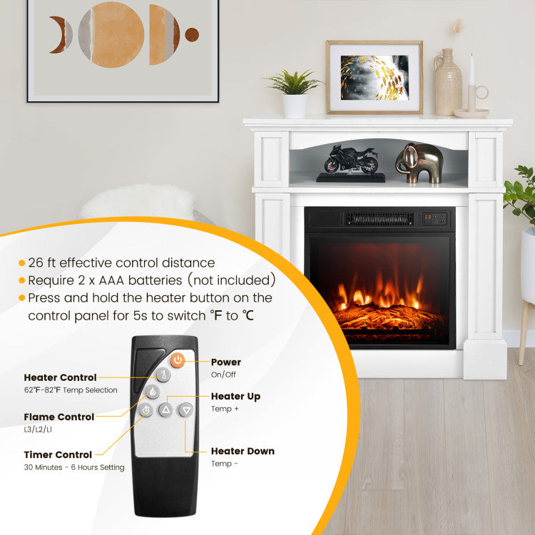 Chimenea eléctrica de 18 pulgadas y 1400 W para TV con estante
