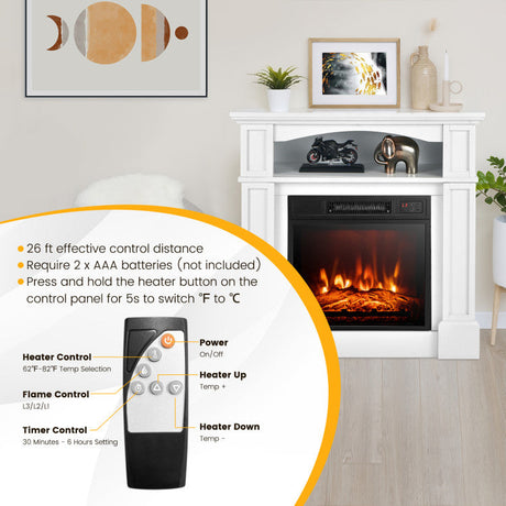Chimenea eléctrica de 18 pulgadas y 1400 W para TV con estante