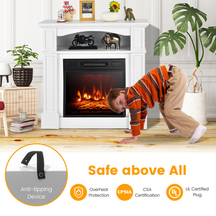 Chimenea eléctrica de 18 pulgadas y 1400 W para TV con estante