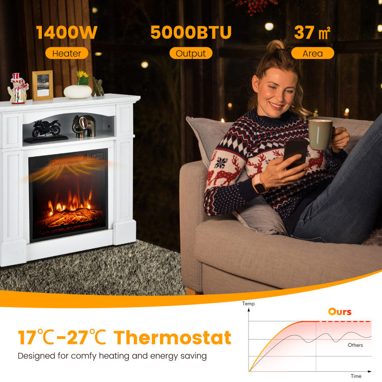 Chimenea eléctrica de 18 pulgadas y 1400 W para TV con estante