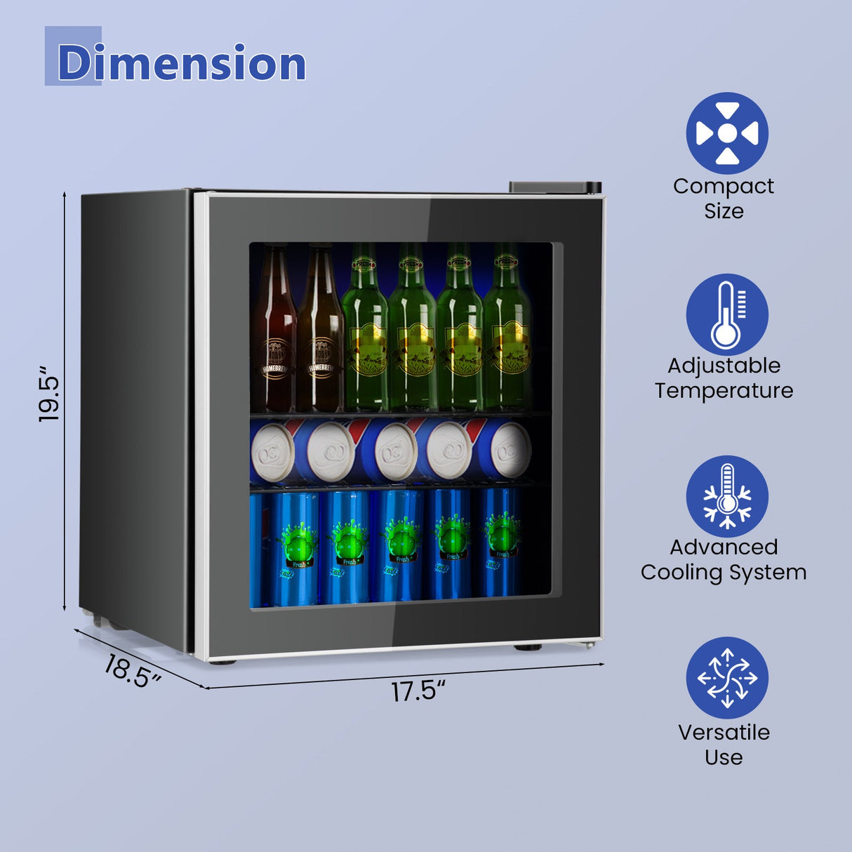 Mini Refrigerador para 60 Latas con Puerta de Cristal