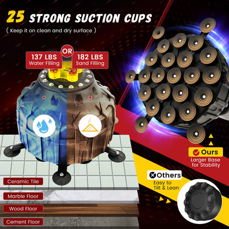 Saco de boxeo de pie de 71 pulgadas con 25 ventosas, guantes y base rellenable