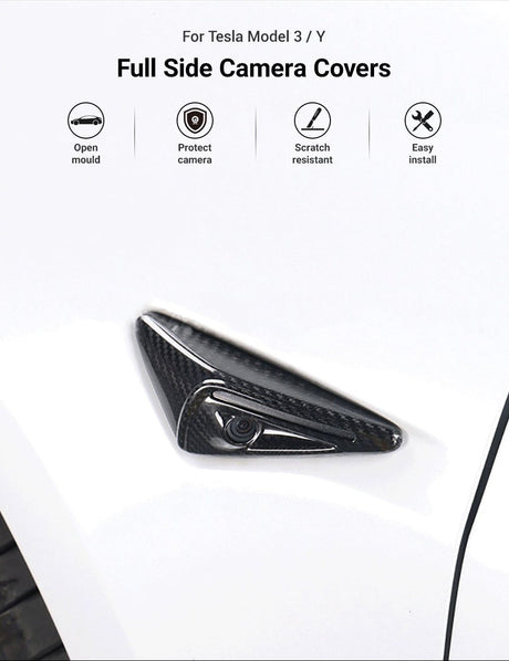 Full Side Camera Covers for Tesla Model 3 / Y - Carbon Fiber Exterior Mods
