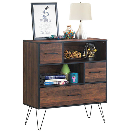 Mueble de almacenamiento de madera de 3 niveles con cajones y 4 patas metálicas