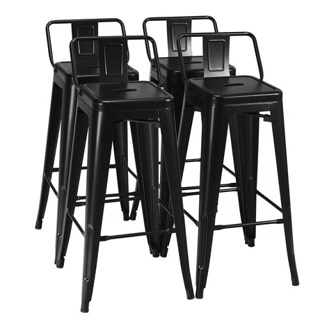 Juego de 4 taburetes de bar de metal de 30 pulgadas de altura de mostrador con respaldo bajo y patas de goma