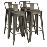 Juego de 4 taburetes de bar de metal de 30 pulgadas de altura de mostrador con respaldo bajo y patas de goma
