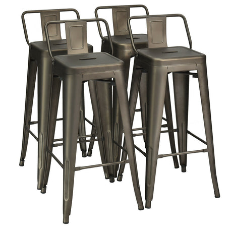 Juego de 4 taburetes de bar de metal de 30 pulgadas de altura de mostrador con respaldo bajo y patas de goma