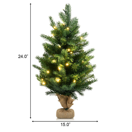 Árbol de Navidad artificial de abeto de 24 pulgadas para mesa con luces LED
