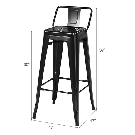 Juego de 4 taburetes de bar de metal de 30 pulgadas de altura de mostrador con respaldo bajo y patas de goma