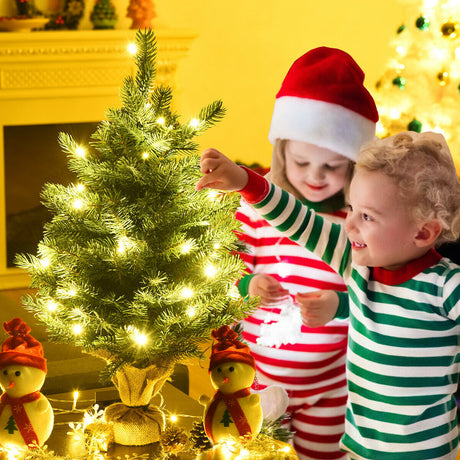Árbol de Navidad artificial de abeto de 24 pulgadas para mesa con luces LED