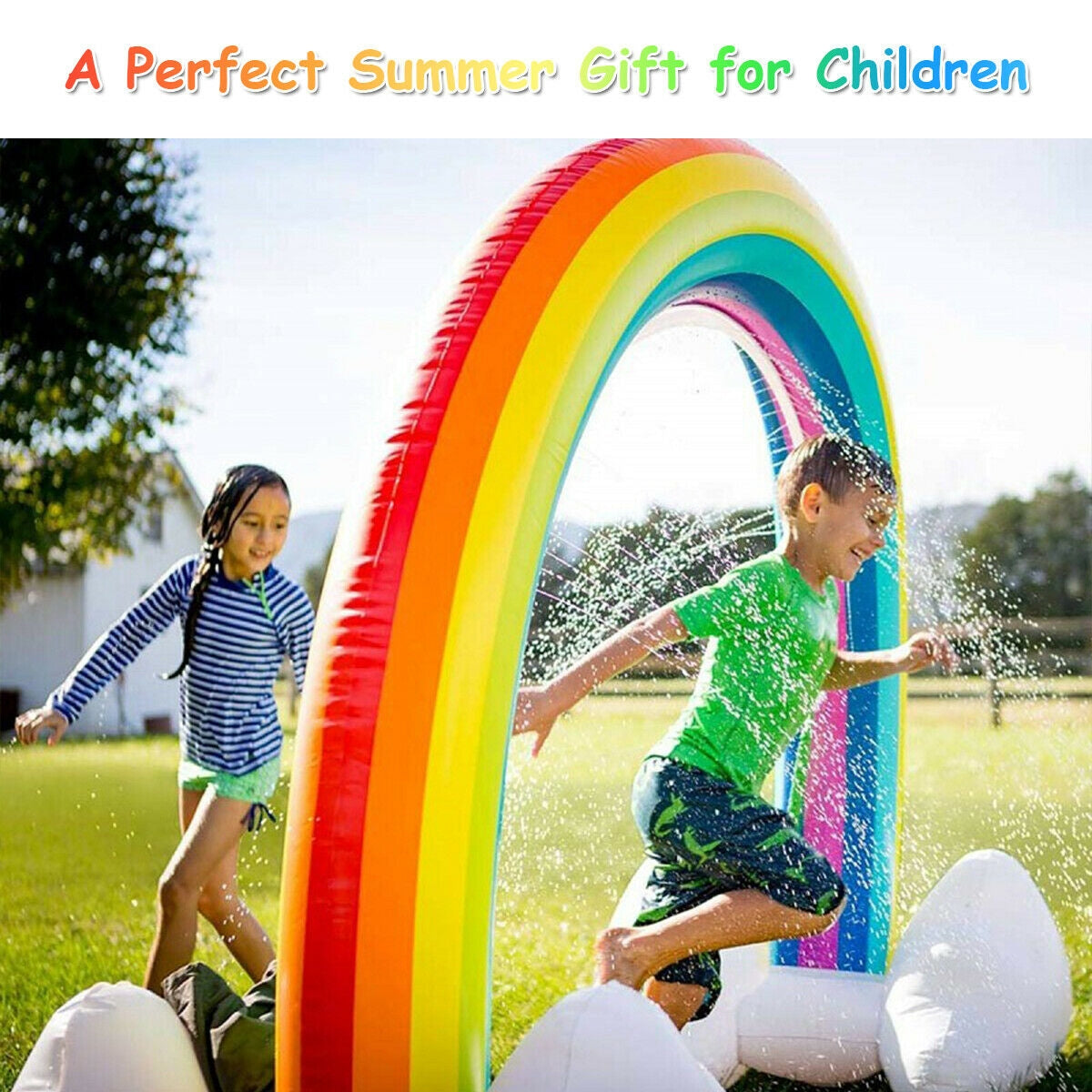Juguete Inflable de Agua para Patio con Aspersor Arcoíris para Juegos al Aire Libre