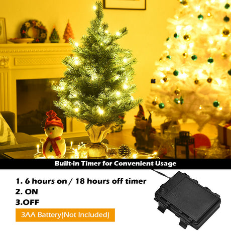 Árbol de Navidad artificial de abeto de 24 pulgadas para mesa con luces LED