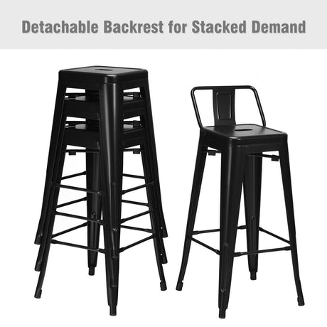 Juego de 4 taburetes de bar de metal de 30 pulgadas de altura de mostrador con respaldo bajo y patas de goma