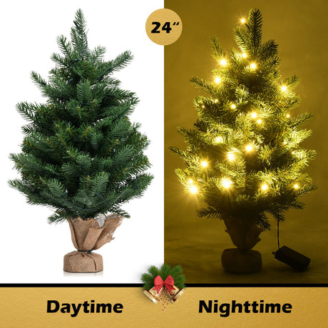 Árbol de Navidad artificial de abeto de 24 pulgadas para mesa con luces LED