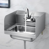 Fregadero de Pared de Acero Inoxidable para Lavado de Manos con Grifo y Protección Lateral