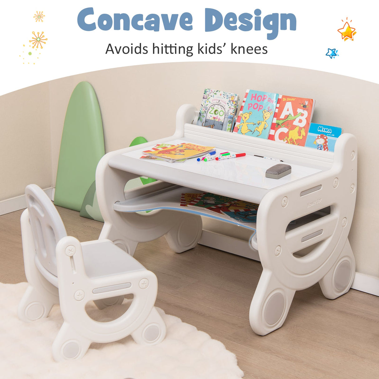 Juego de Mesa y Sillas de Dibujo para Niños con Acuarelas y Borrador de Pizarra