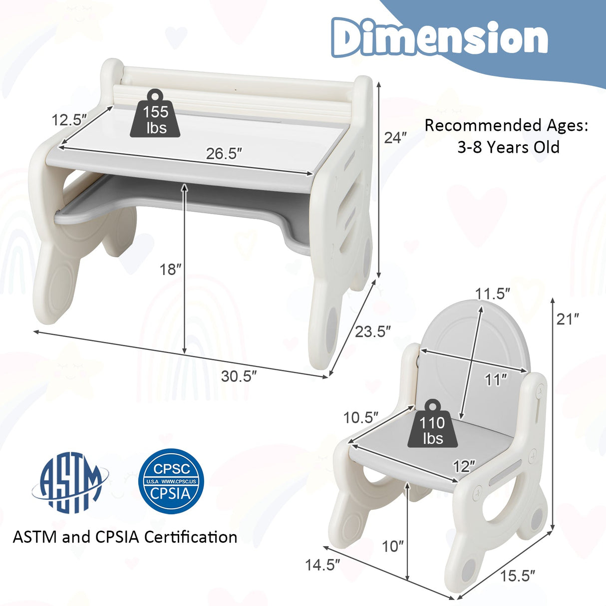 Juego de Mesa y Sillas de Dibujo para Niños con Acuarelas y Borrador de Pizarra