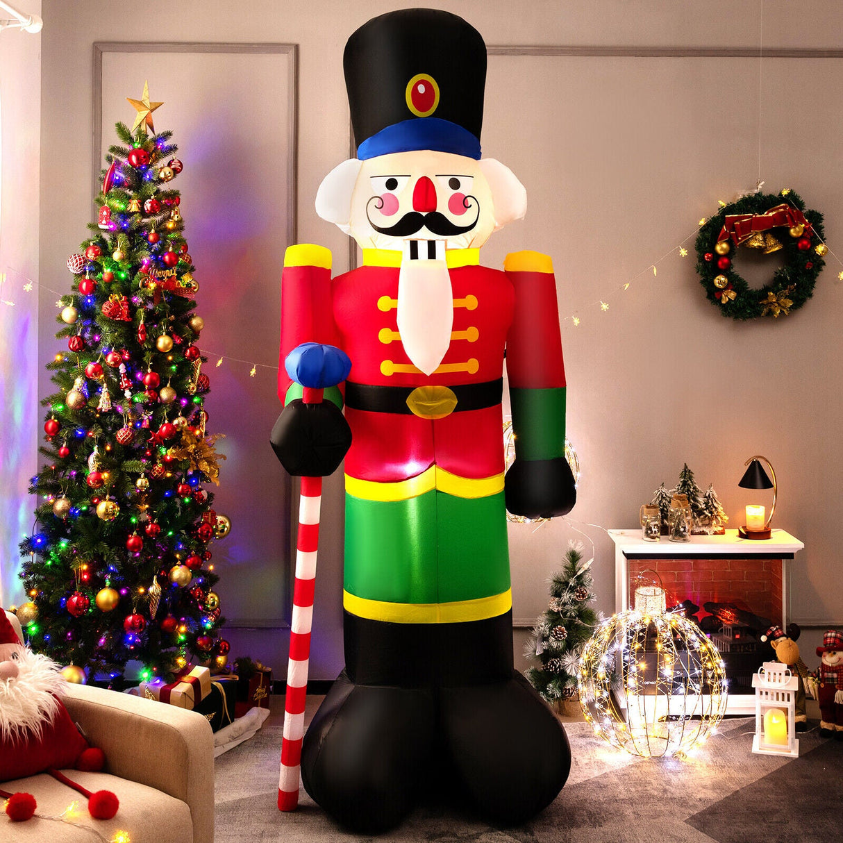 Soldado Cascanueces Hinchable de 2.4 Metros con 2 Luces LED Incorporadas