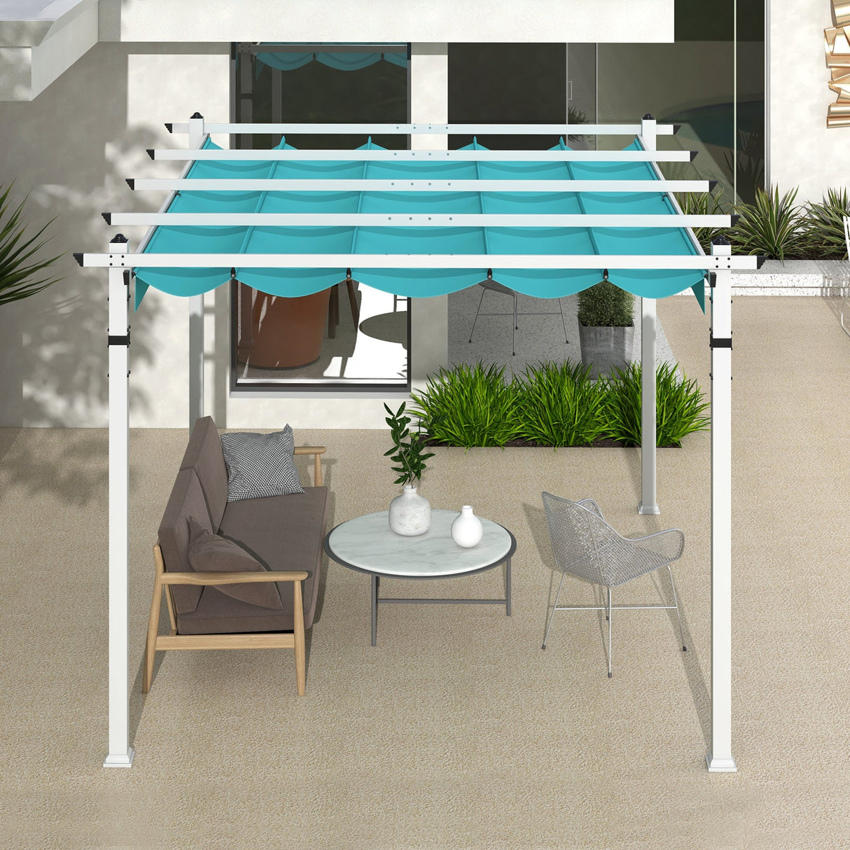 Pérgola Exterior con Toldo Retráctil y Estructura de Aluminio