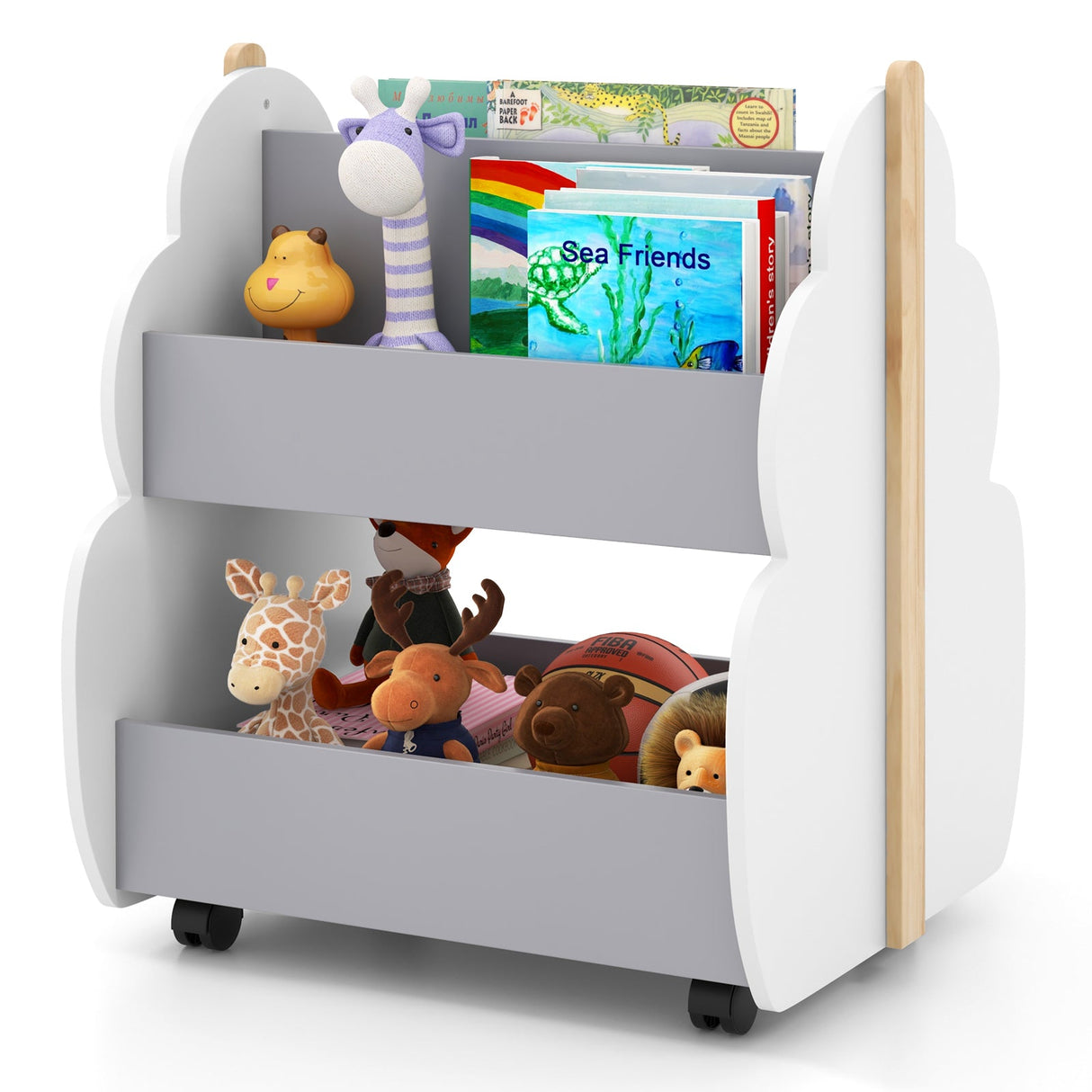Estantería de madera para niños con ruedas universales