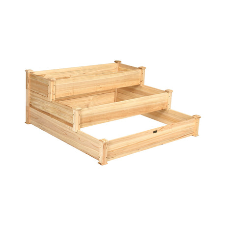 Cama de jardín elevada de madera de 3 niveles