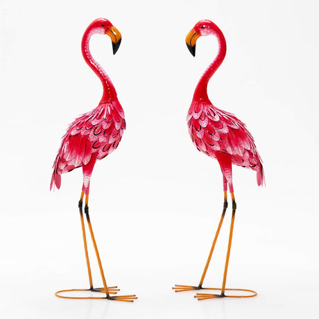 Juego de 2 estatuas de flamenco para jardín