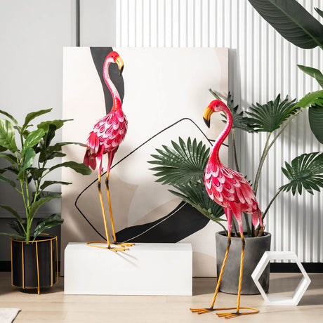 Juego de 2 estatuas de flamenco para jardín
