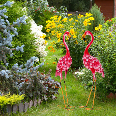 Juego de 2 estatuas de flamenco para jardín