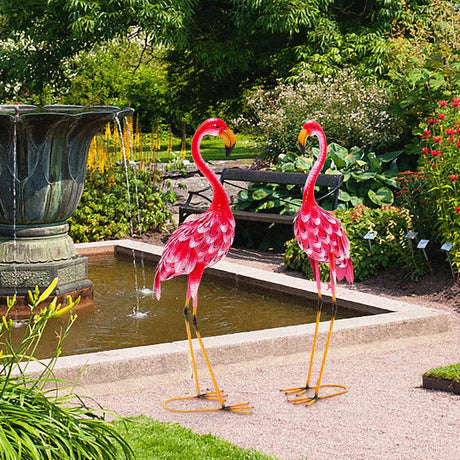Juego de 2 estatuas de flamenco para jardín