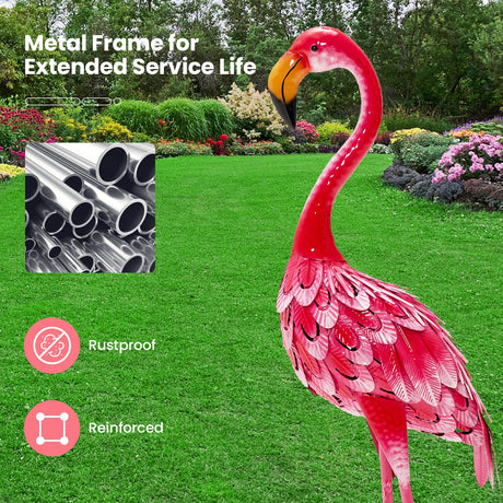 Juego de 2 estatuas de flamenco para jardín