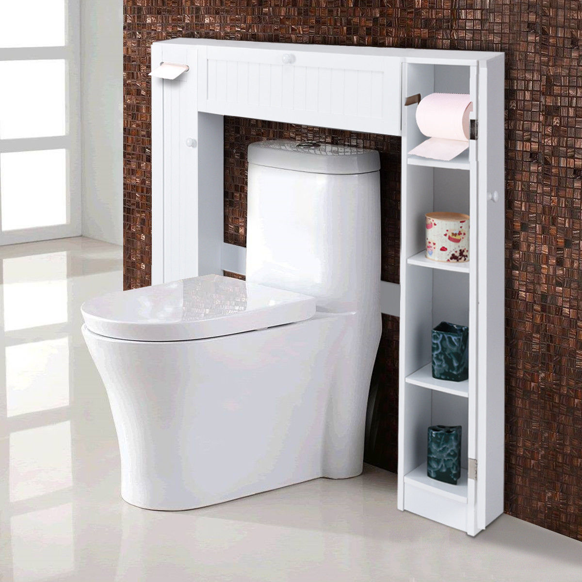 Mueble de almacenamiento de madera para colocar sobre el inodoro