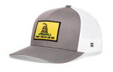 Dont Tread On Me Trucker Hat  |  Gray-White Gadsden Flag Yellow Snapback