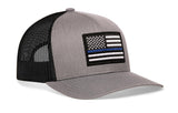 Thin Blue Line Trucker Hat  |  Gray-Black Police Snapback