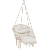 Sillón colgante con cojín grueso y macramé, soporta hasta 150 kg - Beige