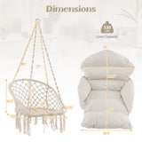 Sillón colgante con cojín grueso y macramé, soporta hasta 150 kg - Beige