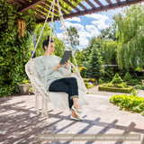 Sillón colgante con cojín grueso y macramé, soporta hasta 150 kg - Beige