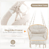 Sillón colgante con cojín grueso y macramé, soporta hasta 150 kg - Beige