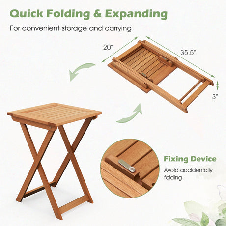 Mesa plegable de patio de madera maciza de 20 pulgadas con tablero de listones