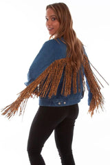 Chaqueta de mujer Honey Creek Denim con flecos de leopardo