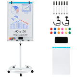 Height-Adjustable Mobile Whiteboard with Round Stand Paper Clips